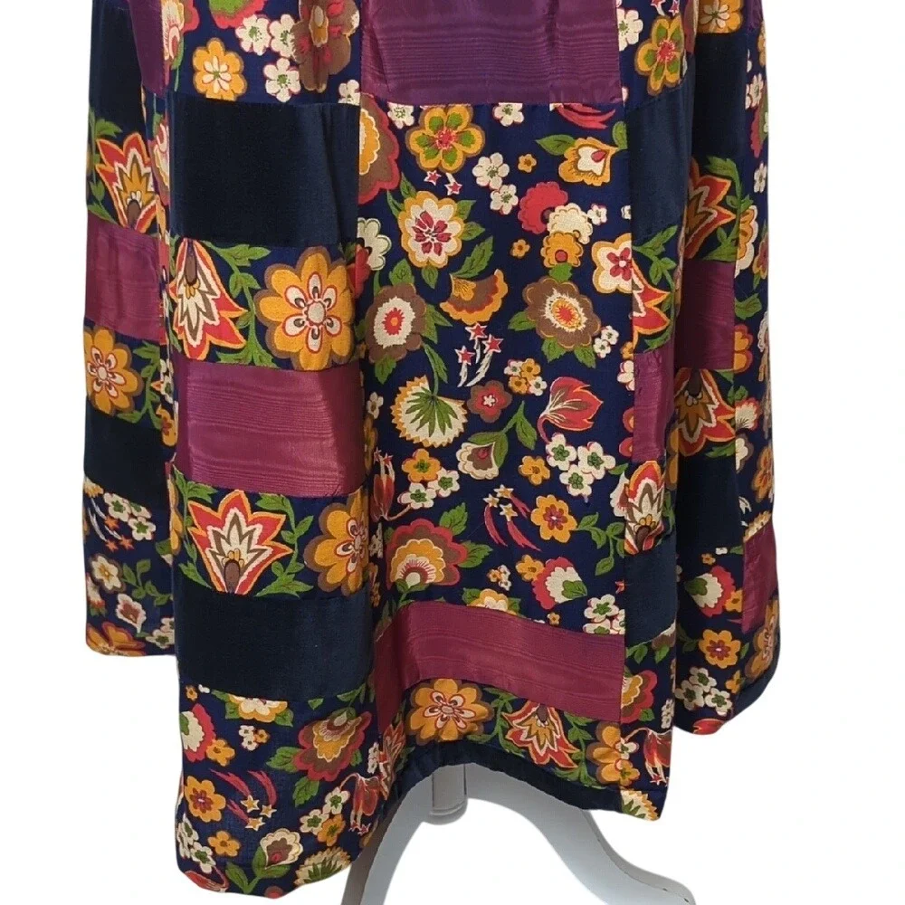 Vintage 70s‎ Velvet Patchwork Wrap Maxi Skirt Bohemian Hippie Florals Festival